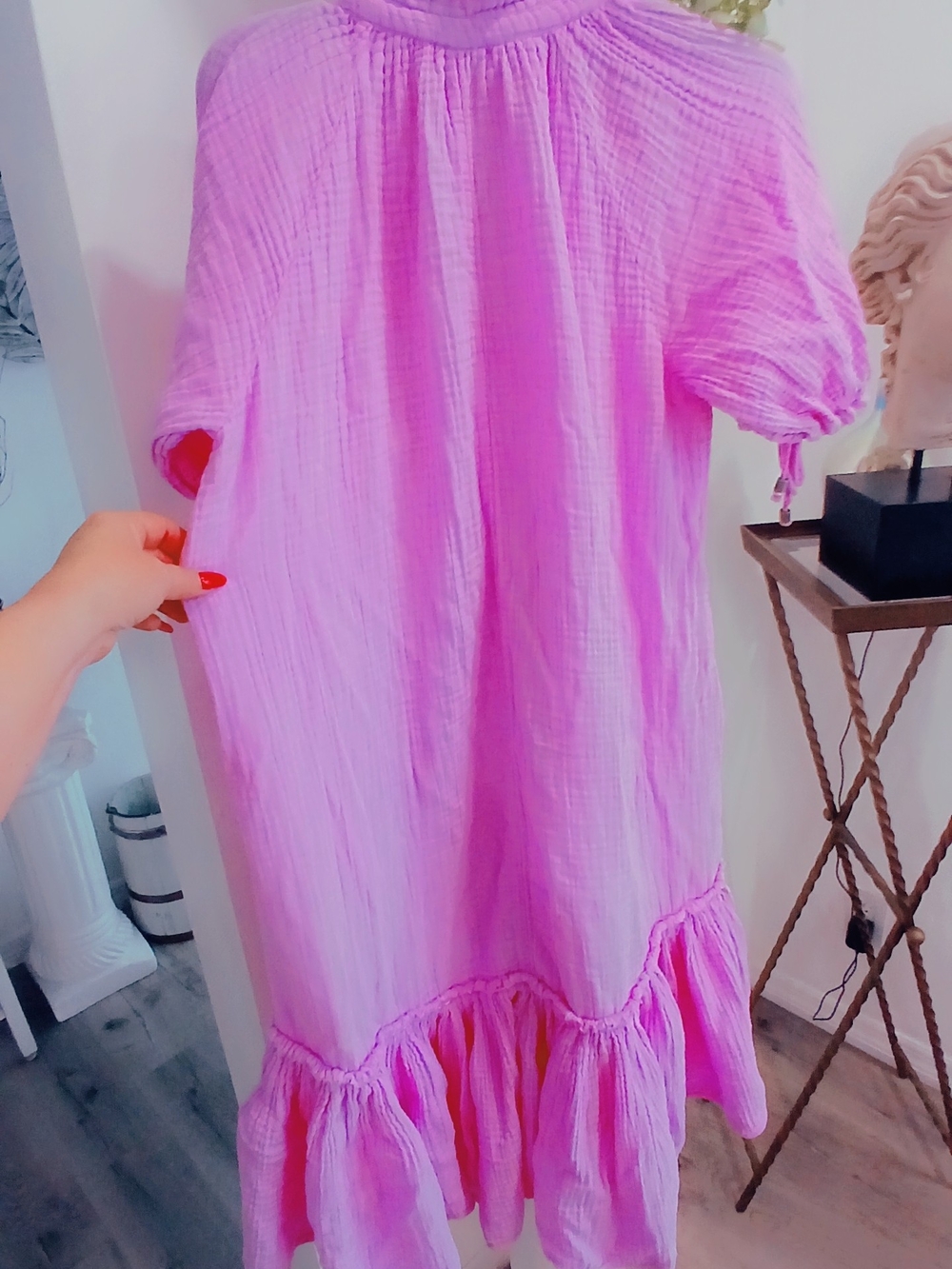 Free People Pink Button-Down Ruffle-Hem Casual Dress - Picture 6 of 6